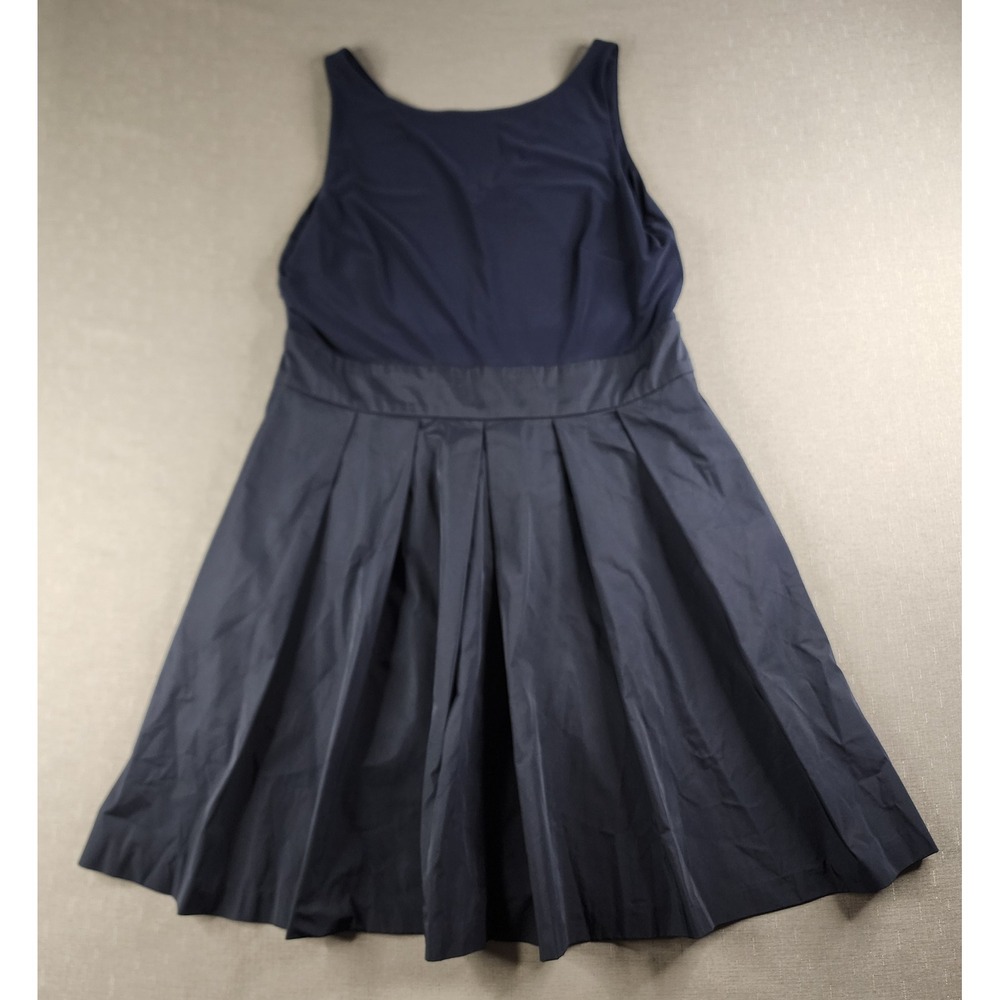 Lauren Ralph Lauren Navy Blue Mixed Media Pleated Fit Flare Dress Size 16